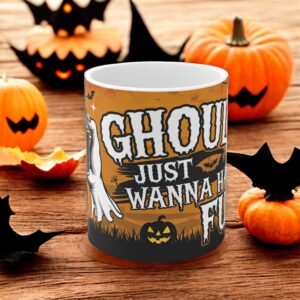 Halloween Decor Mug - Spooky lit Pumpkin Design - Fall Coffee Cup for Halloween Party - Ghouls just wanna have fun mug